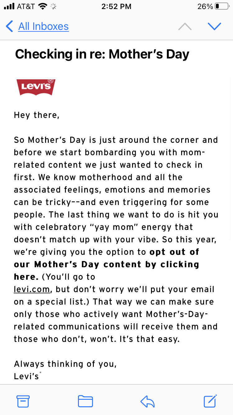 levis opt out mothers day email