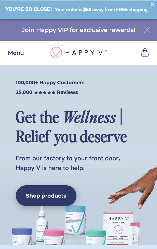 Happy V shipping banner